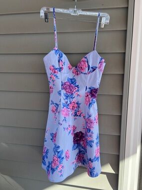 Zara Lilac Floral Mini Dress with Pink & Blue Roses